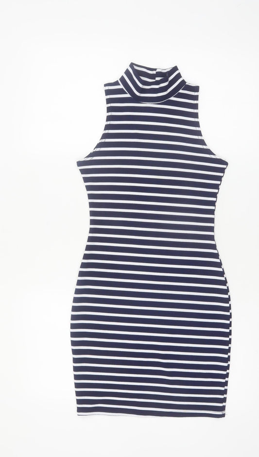Boohoo Women’s Blue Striped Sleeveless Bodycon Dress Size 6