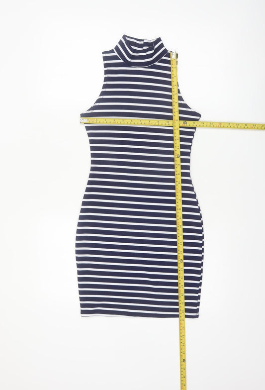 Boohoo Women’s Blue Striped Sleeveless Bodycon Dress Size 6