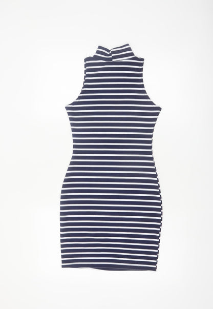 Boohoo Women’s Blue Striped Sleeveless Bodycon Dress Size 6