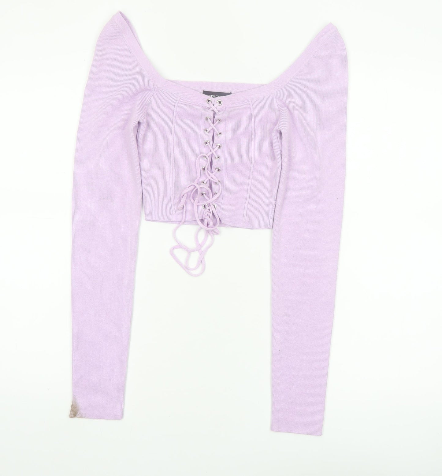 PrettyLittleThing Women's Purple Lace-Up Slim Fit Knit Jumper S