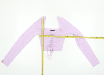 PrettyLittleThing Women's Purple Lace-Up Slim Fit Knit Jumper S