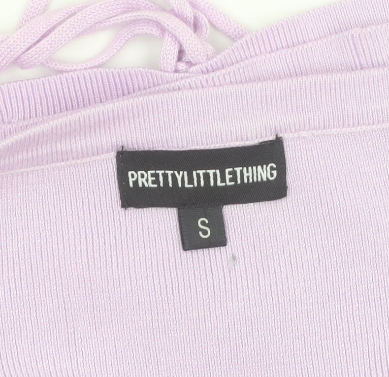 PrettyLittleThing Women's Purple Lace-Up Slim Fit Knit Jumper S