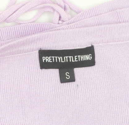 PrettyLittleThing Women's Purple Lace-Up Slim Fit Knit Jumper S