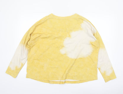 COS Women Yellow Tie-Dye Cotton Long Sleeve Jersey T-Shirt Size 12
