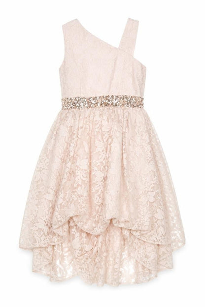 Monsoon Girls Beige Lace Hi-Low One Shoulder Party Dress 12 Years