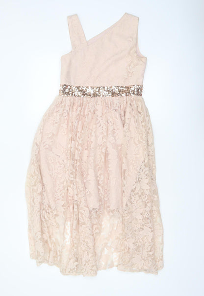 Monsoon Girls Beige Lace Hi-Low One Shoulder Party Dress 12 Years