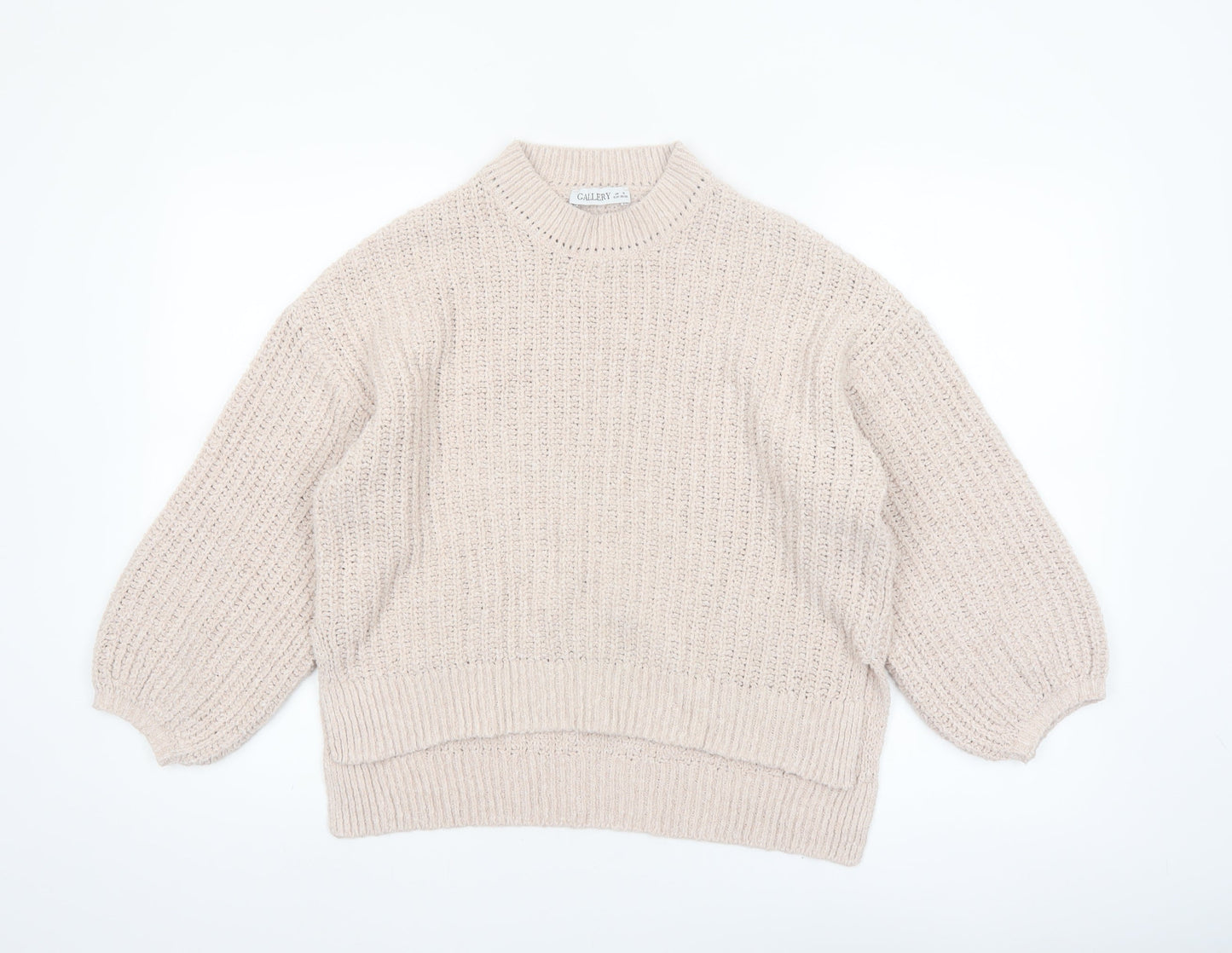 Gallery Women’s Beige Chunky Knit Mock Neck Pullover Jumper Size S