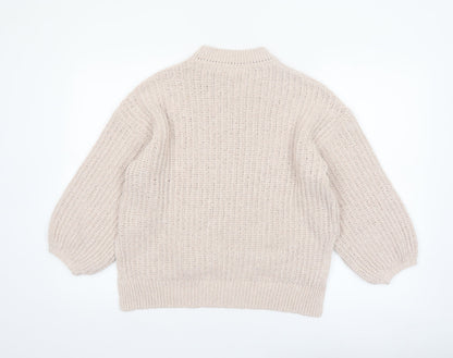 Gallery Women’s Beige Chunky Knit Mock Neck Pullover Jumper Size S