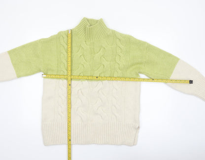 Next Womens Green High Neck Cable-Knit Pullover Jumper M