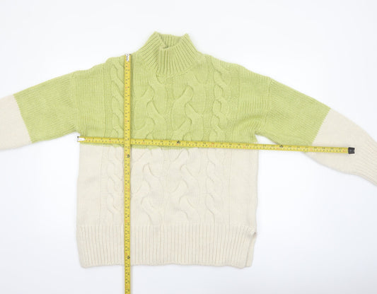 Next Womens Green High Neck Cable-Knit Pullover Jumper M
