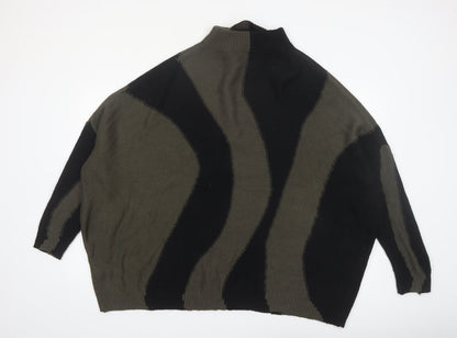 Yours Women Black & Khaki High Neck Oversized Knit Jumper UK 18-20