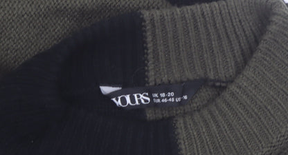 Yours Women Black & Khaki High Neck Oversized Knit Jumper UK 18-20