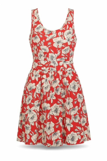 Forever 21 Women’s Red Floral A-Line Sleeveless Cotton Dress Size S