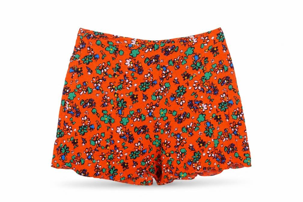 Topshop Women Orange Floral Print High Waist Viscose Shorts Size 10