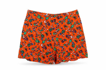 Topshop Women Orange Floral Print High Waist Viscose Shorts Size 10