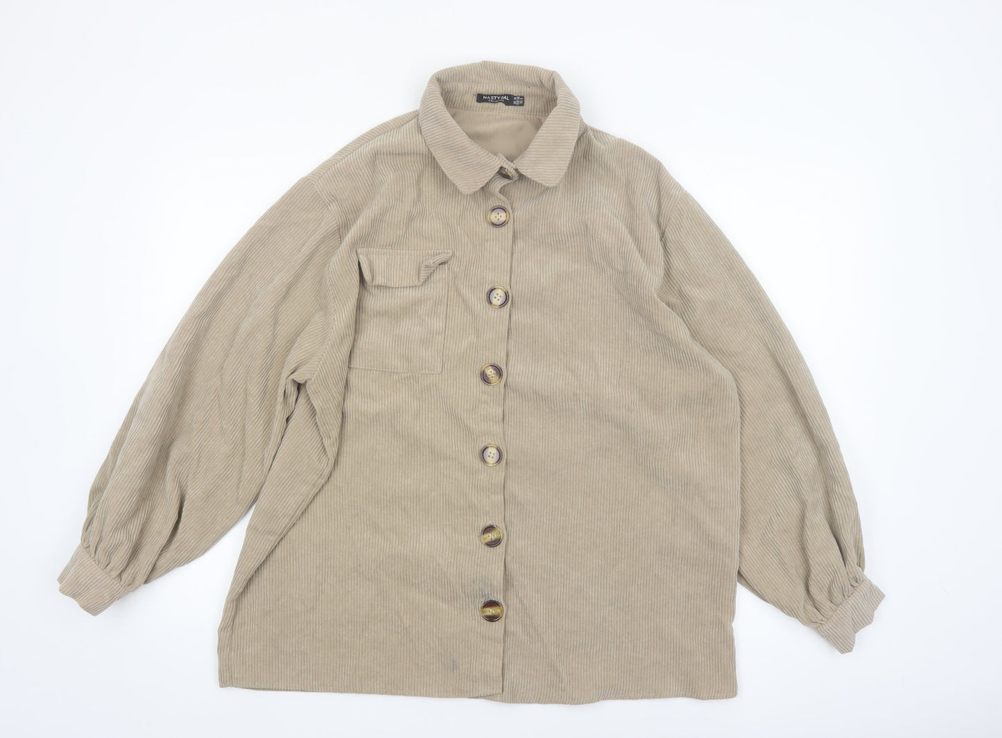 Nasty Gal Women Beige Corduroy Button-Up Long Sleeve Shirt UK 10