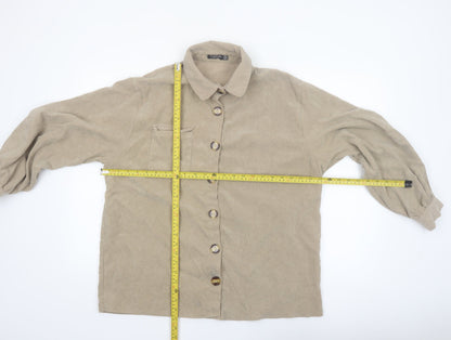 Nasty Gal Women Beige Corduroy Button-Up Long Sleeve Shirt UK 10