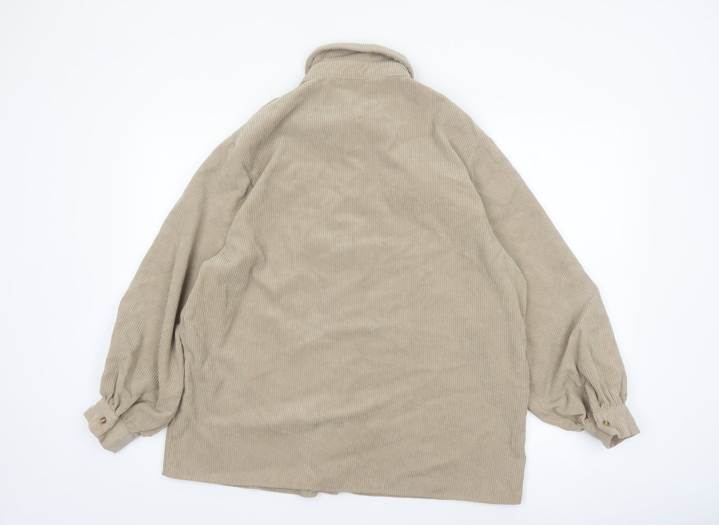 Nasty Gal Women Beige Corduroy Button-Up Long Sleeve Shirt UK 10