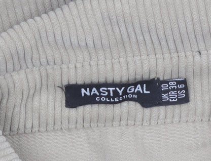 Nasty Gal Women Beige Corduroy Button-Up Long Sleeve Shirt UK 10