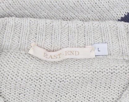 East End Men's Beige Striped Cotton V-Neck Sleeveless Vest L