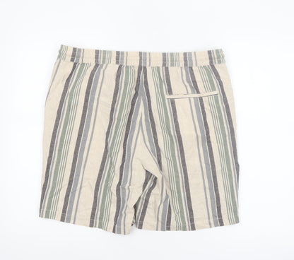 Dunnes Stores Men's Beige Striped Linen Cotton Drawstring Shorts 36in