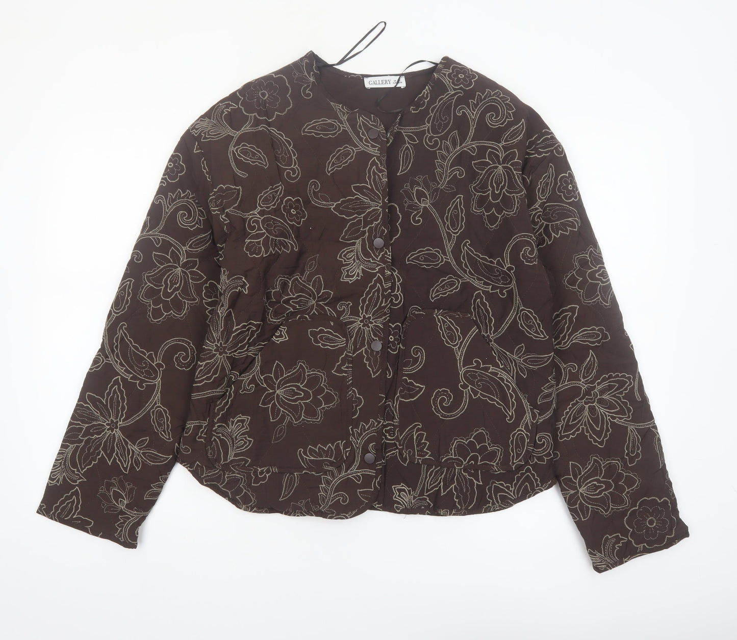 Gallery Women's Brown Floral Quilted Jacket Size S