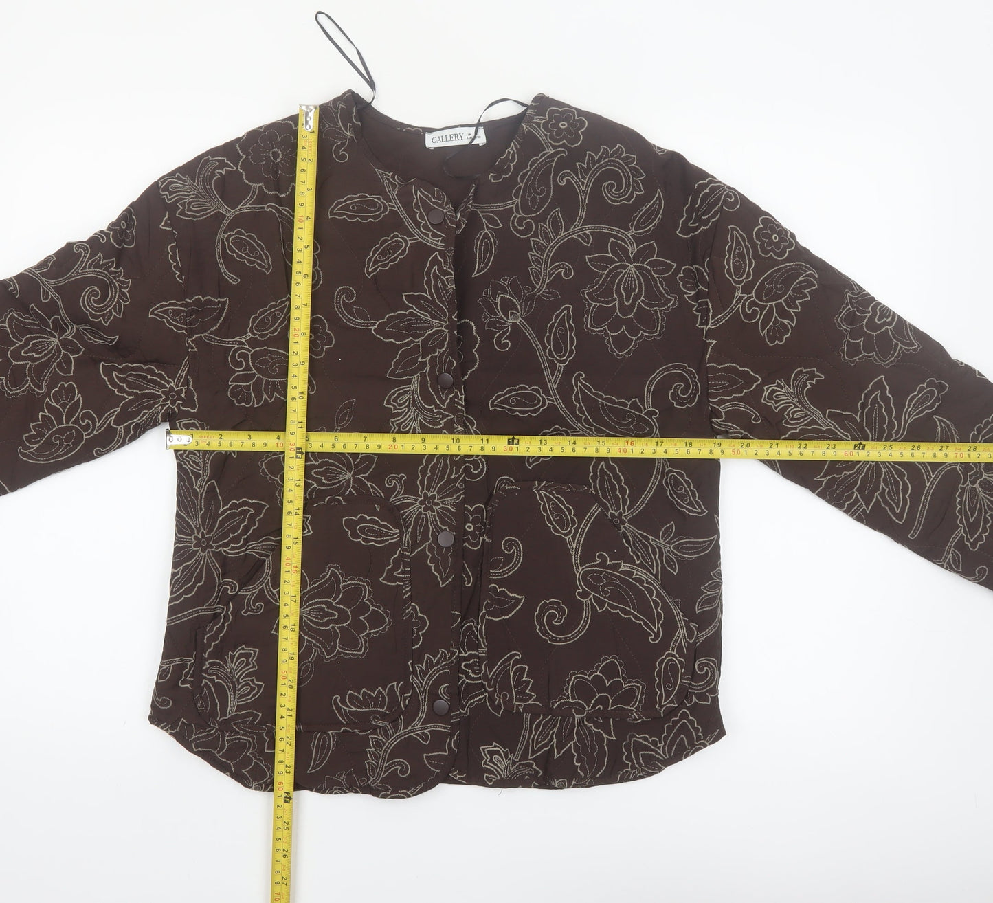 Gallery Women's Brown Floral Quilted Jacket Size S