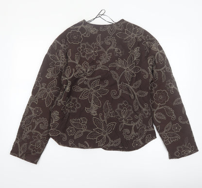 Gallery Women's Brown Floral Quilted Jacket Size S