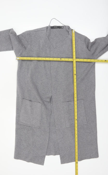 Vero Moda Women Grey Long Sleeve V-Neck Knit Cardigan L