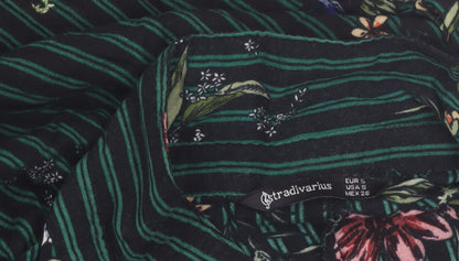 Stradivarius Women Green Floral Stripe Shirt Dress Size 8