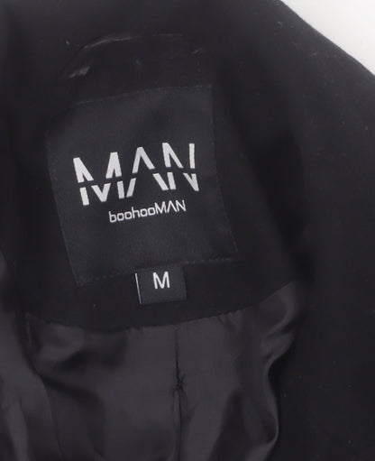 boohooMAN Men's Black Mid-Length Overcoat Size M Classic Style