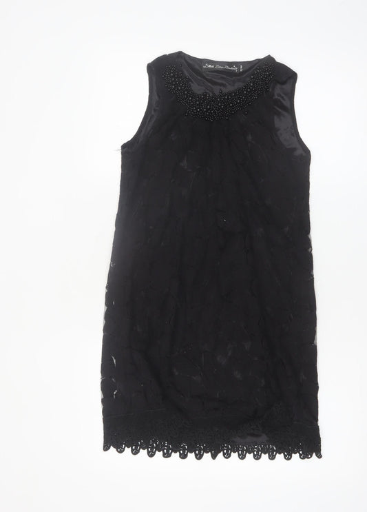 Mela Loves London Womens Black Sleeveless Beaded Lace Shift Dress S