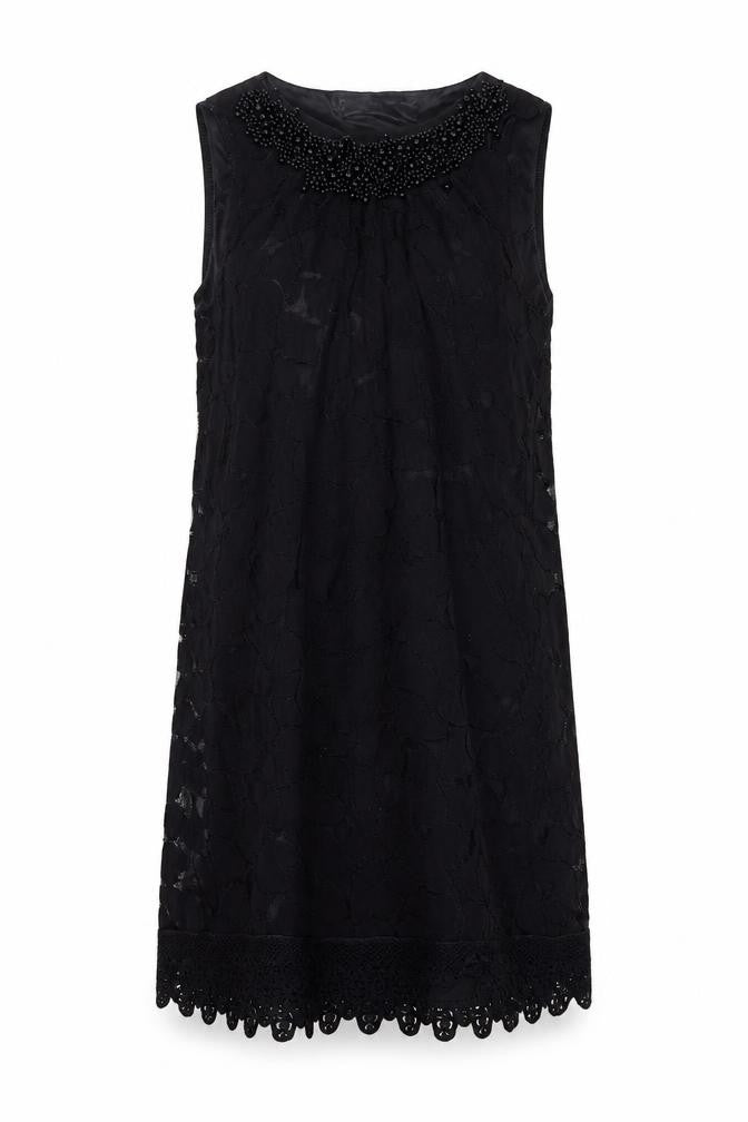 Mela Loves London Womens Black Sleeveless Beaded Lace Shift Dress S