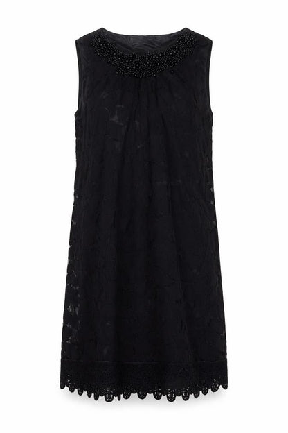Mela Loves London Womens Black Sleeveless Beaded Lace Shift Dress S