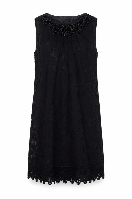 Mela Loves London Womens Black Sleeveless Beaded Lace Shift Dress S