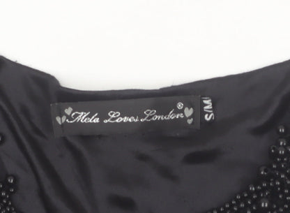 Mela Loves London Womens Black Sleeveless Beaded Lace Shift Dress S