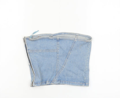Zara Women Blue Denim Cropped Strapless Top Size S