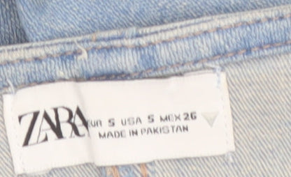 Zara Women Blue Denim Cropped Strapless Top Size S