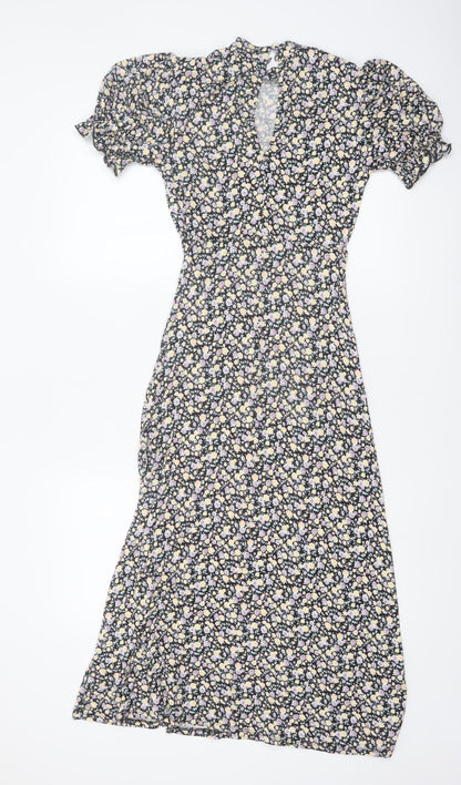 Miss Selfridge Women's Multicoloured Floral Puff Sleeve Midi Dress Size 8