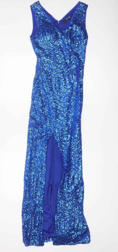 Quiz Women Blue Sequin Long Bodycon Evening Dress Size 10