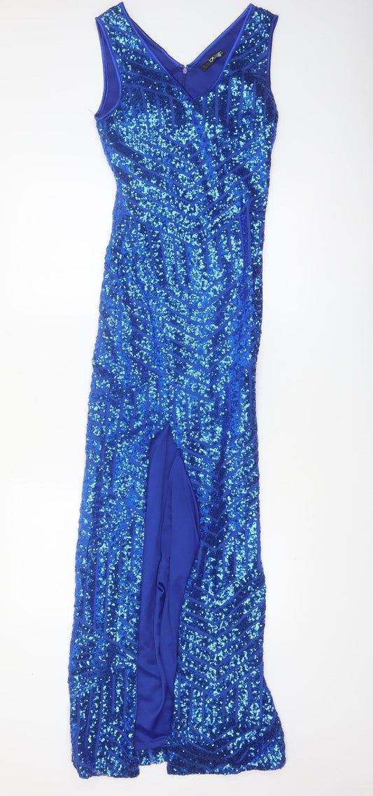 Quiz Women Blue Sequin Long Bodycon Evening Dress Size 10