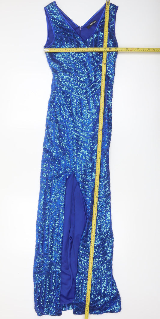 Quiz Women Blue Sequin Long Bodycon Evening Dress Size 10