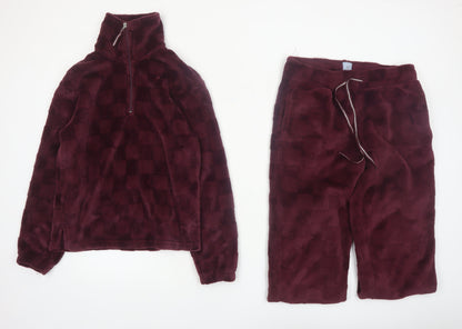 Jane and Bleecker Womens Burgundy Fleece Pyjama Set S Winter Warm Loungewear