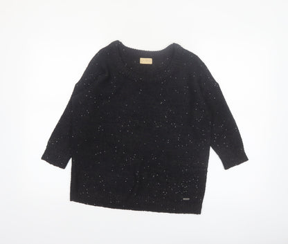 Dzarm Womens Black Sequin Knit Pullover Jumper Size 2XS