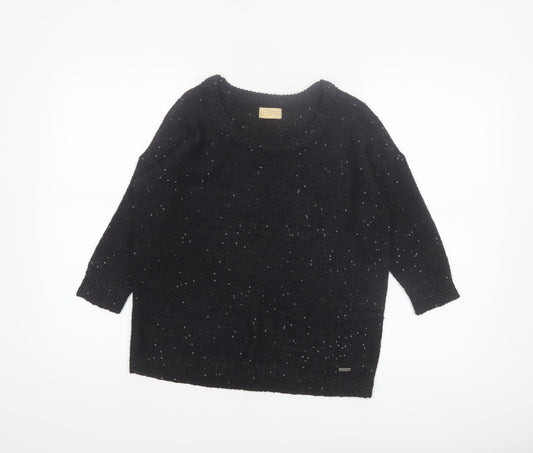 Dzarm Womens Black Sequin Knit Pullover Jumper Size 2XS