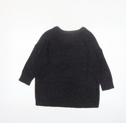 Dzarm Womens Black Sequin Knit Pullover Jumper Size 2XS