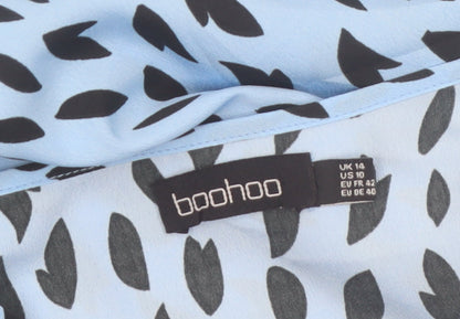 Boohoo Women Blue Animal Print Smock Dress Size 14 Long Sleeve