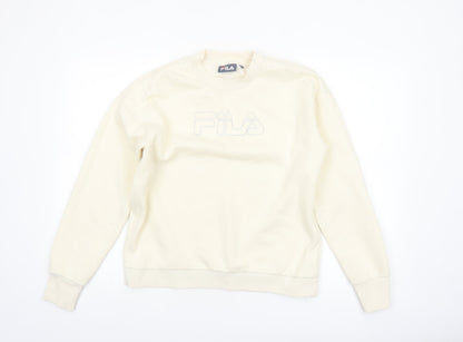 FILA Women Beige Small Crew Neck Pullover Sweatshirt Classic Logo