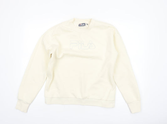 FILA Women Beige Small Crew Neck Pullover Sweatshirt Classic Logo