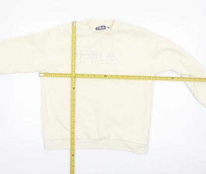 FILA Women Beige Small Crew Neck Pullover Sweatshirt Classic Logo